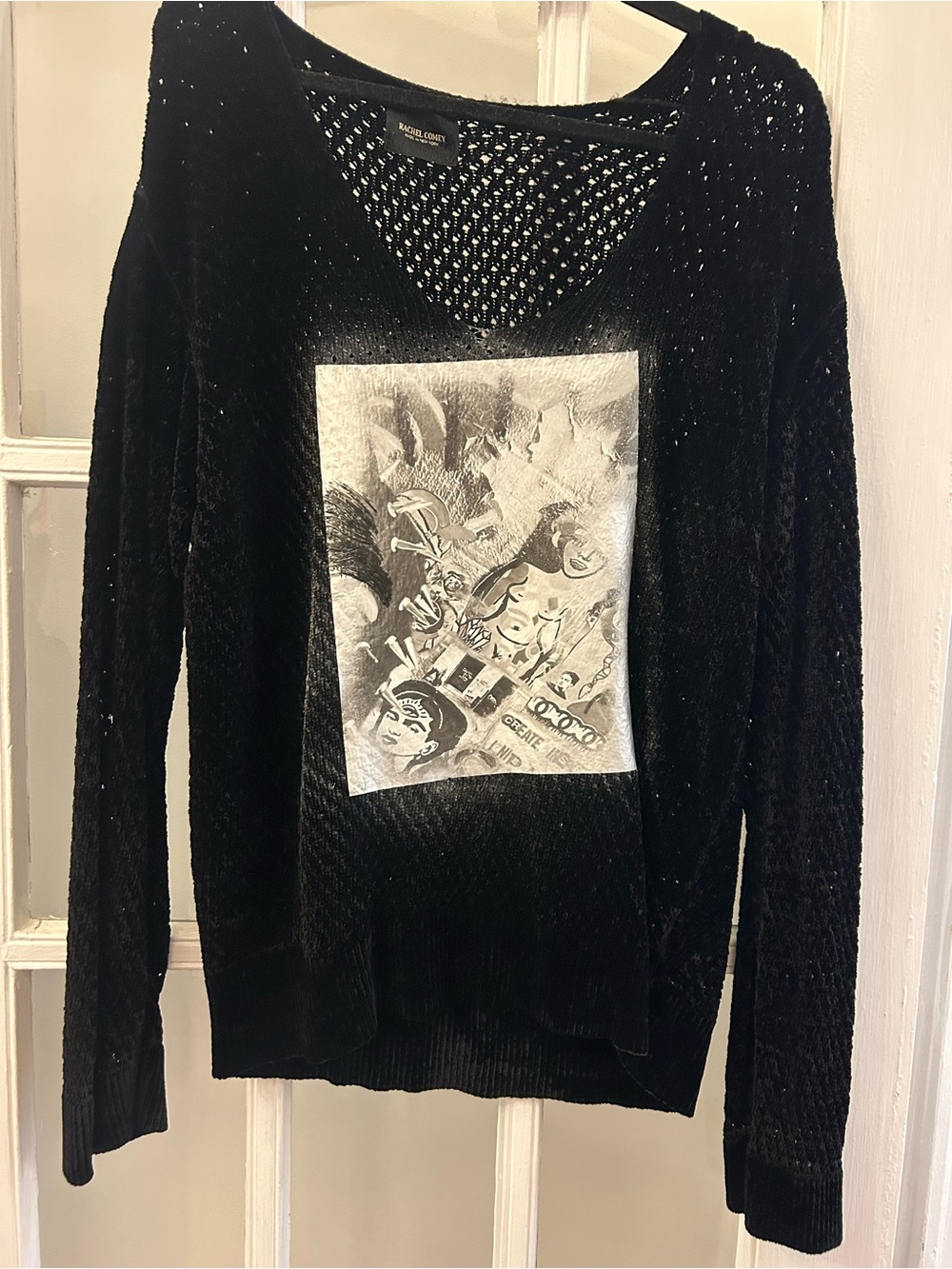 Black Graphic V-Neck Women’s Sweater